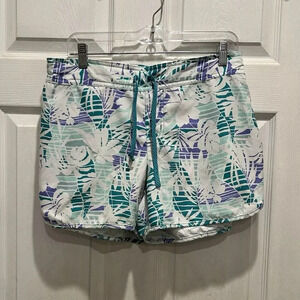 Columbia PFG Women’s Large Pull On‎ Shorts Elastic Waist Tie Front Purple Teal
